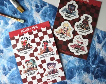 Hojas de pegatinas de Sad Hazbin/Helluva / Hojas de pegatinas de vinilo impermeables / Pegatinas lindas