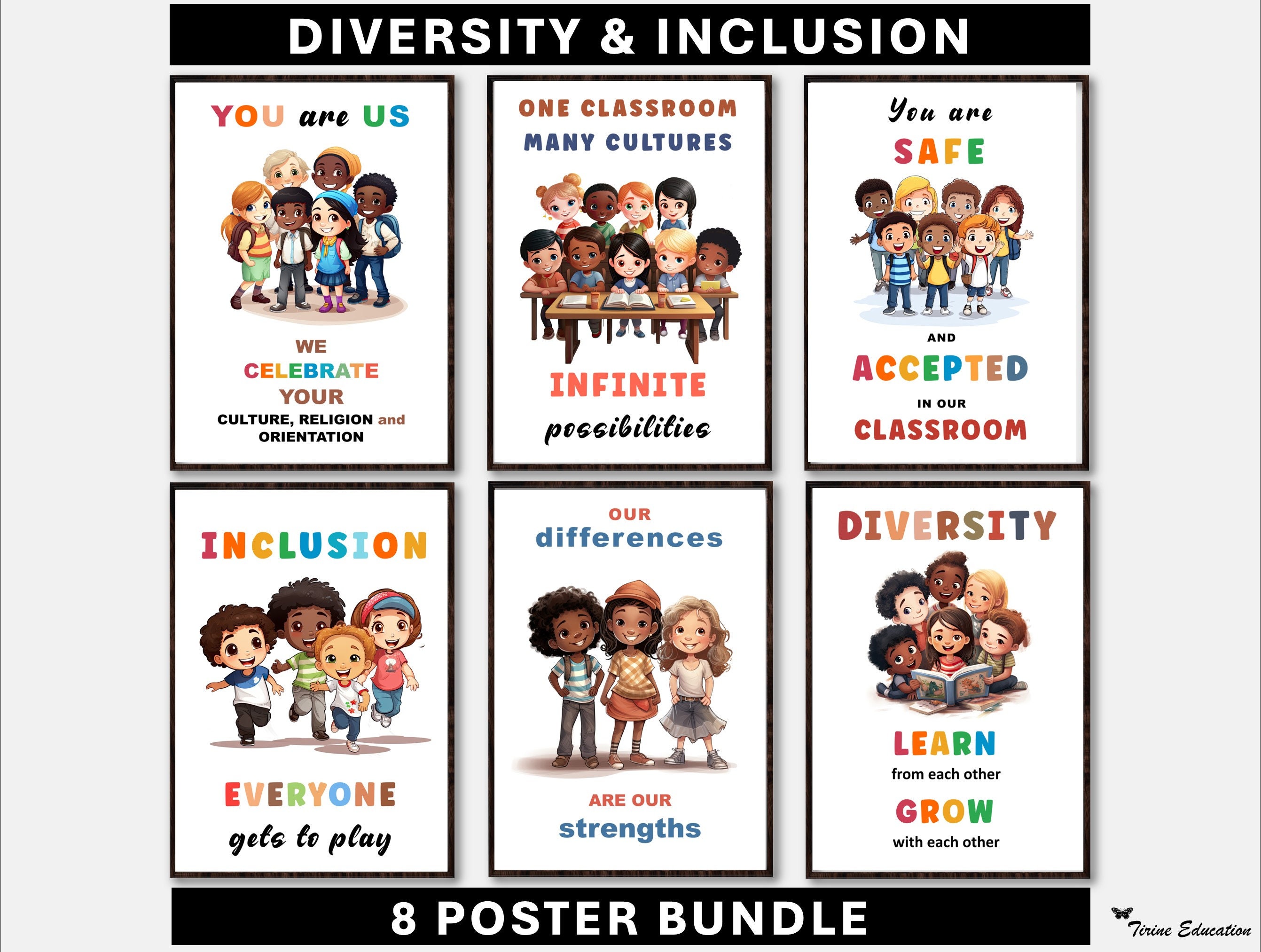 Diversity and Inclusion 8 Poster Set, Classroom Inclusiveness Posters