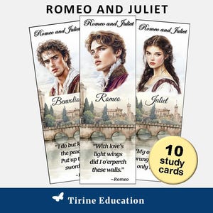 Cartes d'étude du personnage de Roméo et Juliette - Attribuer, engager, explorer - Stratégie d'analyse du personnage avec feuille de travail pour le collège et le lycée