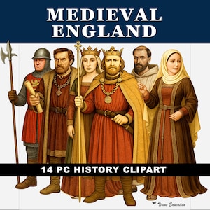 Medieval England Clipart: Realistic Historical Figures, Educational Resource for Worksheets, Presentations and Student Projects