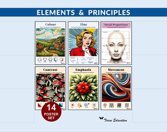 Elemente und Prinzipien der Kunst, Poster-Set, Klassenzimmerdekoration, Unterrichtsmaterial, Druckvorlage