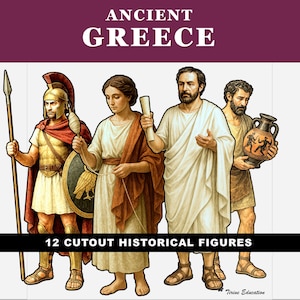 Figuras recortables de la Antigua Grecia, recurso didáctico para el aula, personajes históricos imprimibles.