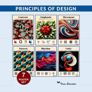 Principles of Design Posters Set: Balance, Contrast, Emphasis, Movement, Pattern, Rhythm, Unity