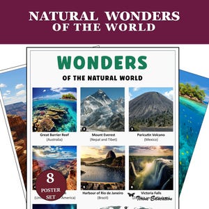 Geography Posters, 7 Wonders of the Natural World, Middle School Classroom Decor