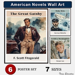 Classic American Novels Poster Set: High School English Classroom Decor (Digital Download