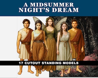Afdrukbare A Midsummer Night's Dream-cut-outs: staande figuren, 17 personages, diorama-activiteit Engelse literatuur Shakespeare