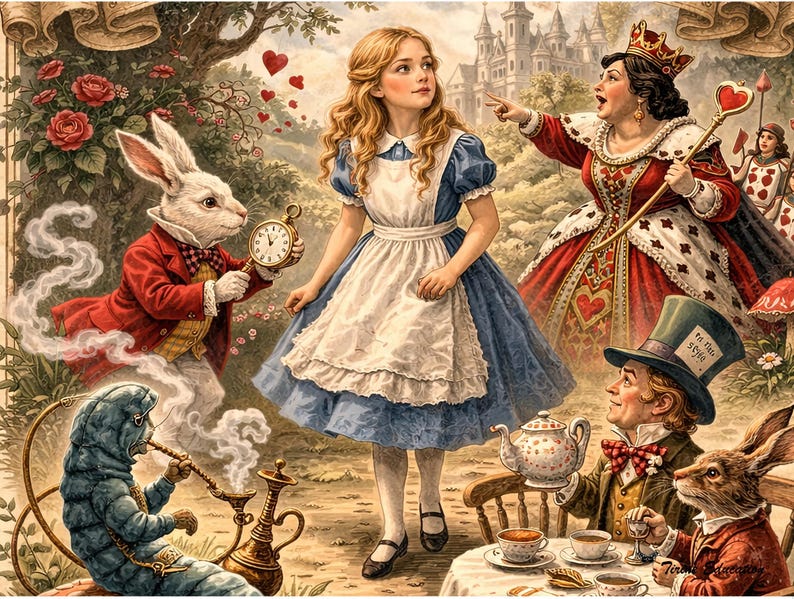 Alice in Wonderland Poster, Victorian Storybook Art, Literary Decor (Digital Download)