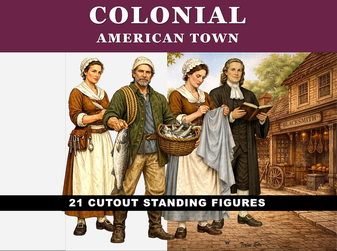 Printable Colonial American Town History Cut-outs: Standing Figures, 21 ...