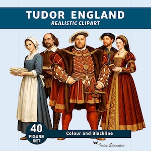 Tudor England 40 Clipart Set: Realistic Figures, Educational Resource for Worksheets, Presentations and Student Projects