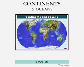Continents and Oceans Poster: Printable Geography Classroom Decor (Digital Download)