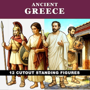 Sagome stampabili di storia dell'antica Grecia: figure in piedi, 12 personaggi, attività di diorama di storia mondiale, scuola media