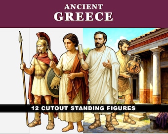 Printable Ancient Greece History Cut-Outs:  Standing Figures, 12 Characters, World History Diorama Activity, Middle School