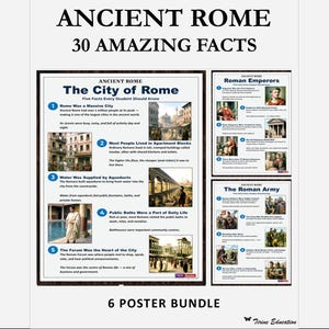 Paquete de pósteres históricos de la Antigua Roma: 30 datos asombrosos, decoración imprimible para el aula y el tablón de anuncios de la escuela secundaria o preparatoria.