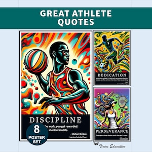 Posters de citations d'athlètes, art mural sportif inspirant, basketball, tennis, athlétisme, décoration de classe positive inspirante