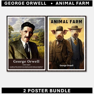 Orwell Print and Animal Farm Poster, Orwell Art, English Literature, Classic Author, Educational, High School, English Classroom Decor