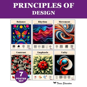 Principles of Design Posters Art Classroom Decor Balance Contrast Emphasis Movement Pattern Rhythm Unity Middle High School Visual Arts