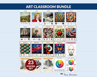 Art Classroom Poster Bundle 23 Visual Arts Posters Elements of Art Principles of Design Colour Theory Color Wheel Drawing Middle High School