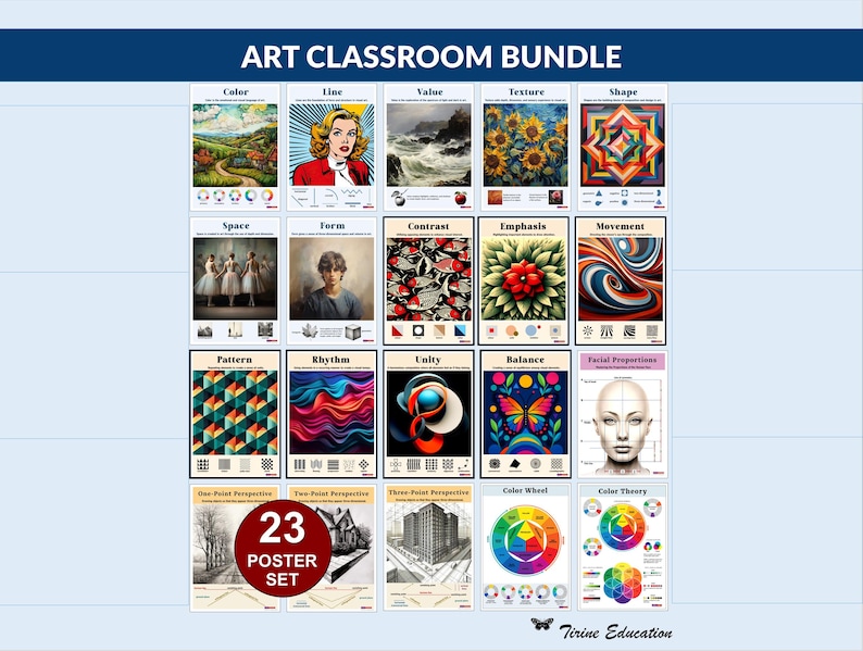 Art Classroom Poster Bundle 23 Visual Arts Posters Elements of Art Principles of Design Colour Theory Color Wheel Drawing Middle High School