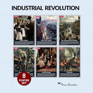 Industrial Revolution Poster Set, History Classroom Decor, Coal, Iron, Textiles, Social Change
