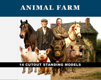 Personnages découpés à imprimer dans une ferme d'animaux : personnages debout, 14 personnages, activité de diorama sur l'étude du roman d'Orwell, anglais du collège