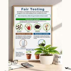 公平なテストの科学ポスター、実験における変数、中学校のSTEM教室の装飾
