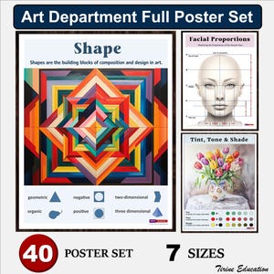 Art Department Classroom Poster Bundle, 40 Printable Posters, Elements of Art, Principles of Design, Drawing, Colour Theory, Composition