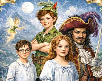 Peter Pan Poster, Victorian Storybook Art, Literary Decor (Digital Download)