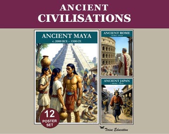 Poster Antike Kulturen: Weltgeschichte Klassenzimmer Dekor Maya Azteken Inka Griechenland Rom Mesopotamien China Japan Klasse 6-8