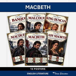 Macbeth Printable Character Posters: Shakespeare Classroom, English Literature, Grades 6-10