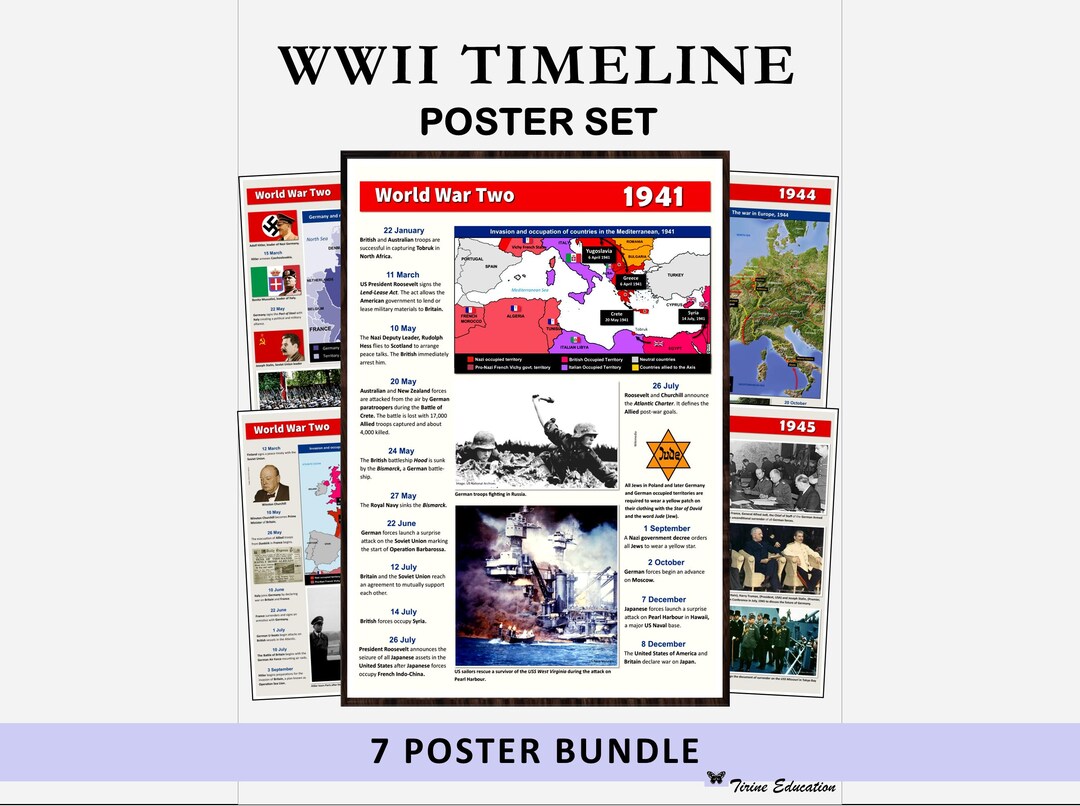 World War Two Timeline Posters: 1939-1945, Classroom History, Middle ...