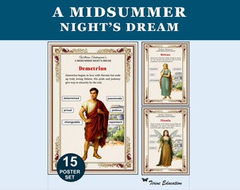 A Midsummer Night's Dream: 15 Poster Character Set English Literature Classroom Decor Grades 8-10