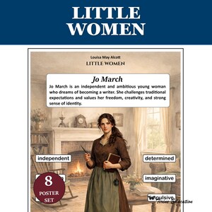 Little Women-posterset, karakteranalyse, Engelse literatuur, afdrukbaar klasdecor