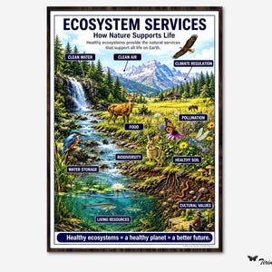 Ecosystem Services Poste: Environmental Education, Ecosystems and Biodiversity, Science & Geography Classroom Poster