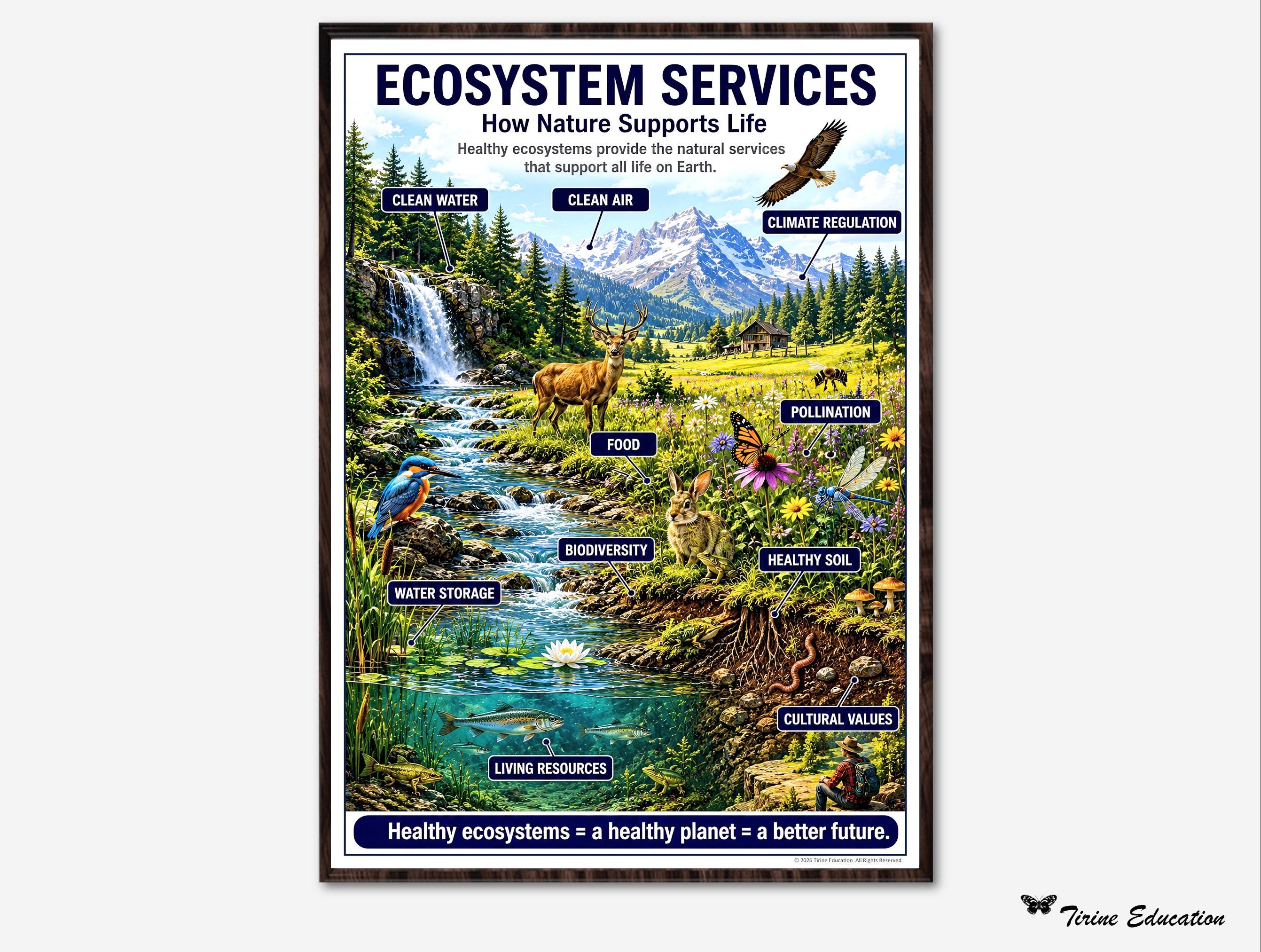 Ecosystem Services Poste: Environmental Education, Ecosystems and Biodiversity, Science & Geography Classroom Poster