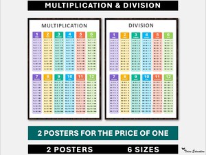 Pack De 4 Posters éducatifs Maths - Tables De Multiplication, Addition, Soustraction, Division - Affiches Colorées Pour école Ou Maison