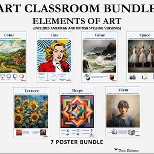 Paquete de pósteres para el aula de arte: 23 pósteres de artes visuales, elementos del arte, principios del diseño, teoría del color, círculo cromático, dibujo. Nivel: Secundaria. imagen 2