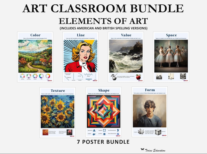 Paquete de pósteres para el aula de arte: 23 pósteres de artes visuales, elementos del arte, principios del diseño, teoría del color, círculo cromático, dibujo. Nivel: Secundaria. imagen 2