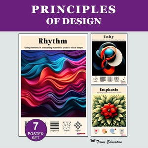 Principles of Design Posters Art Classroom Decor Balance Contrast Emphasis Movement Pattern Rhythm Unity Middle High School Visual Arts