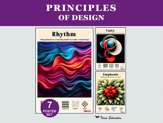 Principles of Design Posters Art Classroom Decor Balance Contrast Emphasis Movement Pattern Rhythm Unity Middle High School Visual Arts