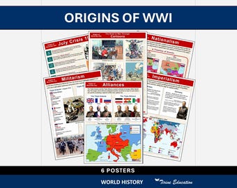 World War One Causes Posters: Militarism, Alliances, Imperialism, Nationalism, History Classroom Charts Grades 6-10