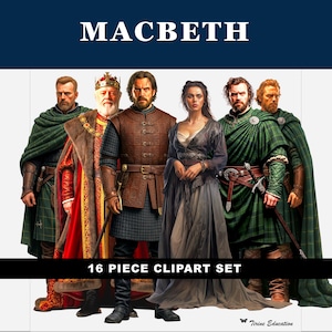 Macbeth Clipart Set: Realistiska karaktärsillustrationer för arbetsblad, PowerPoint-presentationer och