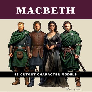 Figuras recortables de Macbeth de pie para la enseñanza de literatura en el aula, figuras imprimibles de Shakespeare