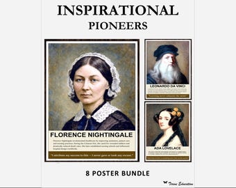 Inspirational Pioneers Poster Bundle | 8 Famous Innovators & Thinkers | Classroom Motivational Quotes