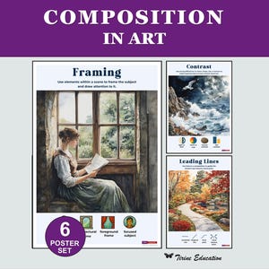 Compositie in kunst Posters Kunst Klaslokaal Decor Framed Contrast Overlappende leidende lijnen Regel van derden Middelbare school Beeldende kunst