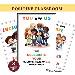多様性と包括性に関する教室用ポスター、ポジティブな小学校教室の装飾