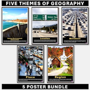 Fünf Themen der Geographie Poster Bundle, Big Ideen in Geographie, Schlüssel Curriculum Konzept, pädagogisch, Klassenzimmer Poster, Klassenzimmer Dekor