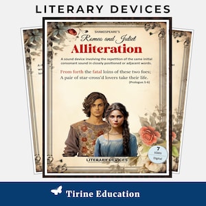 Ensemble d&#39;affiches d&#39;appareils littéraires - Roméo et Juliette, numérique, imprimable - décoration de salle de classe - littérature anglaise du lycée, étude de Shakespeare