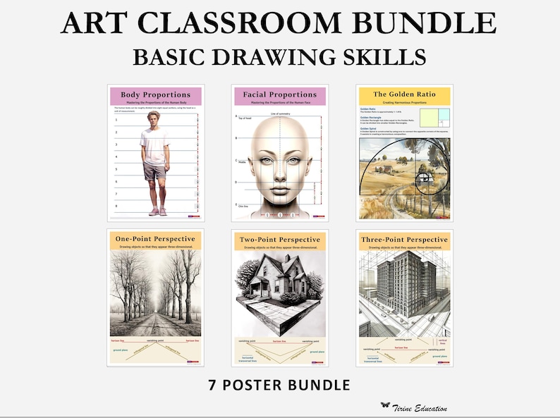 Paquete de pósteres para el aula de arte: 23 pósteres de artes visuales, elementos del arte, principios del diseño, teoría del color, círculo cromático, dibujo. Nivel: Secundaria. imagen 4