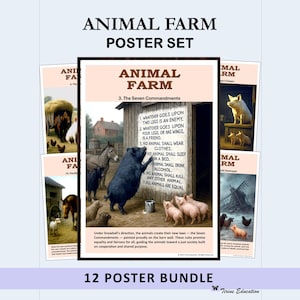 Animal Farm Poster Set: English Literature, Classroom Decor, Illustrated Plot Summary, Novel Study