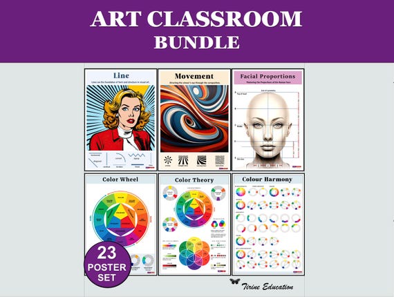 Art Classroom Poster Bundle 23 Visual Arts Posters Elements of Art Principles of Design Colour Theory Color Wheel Drawing Middle High School